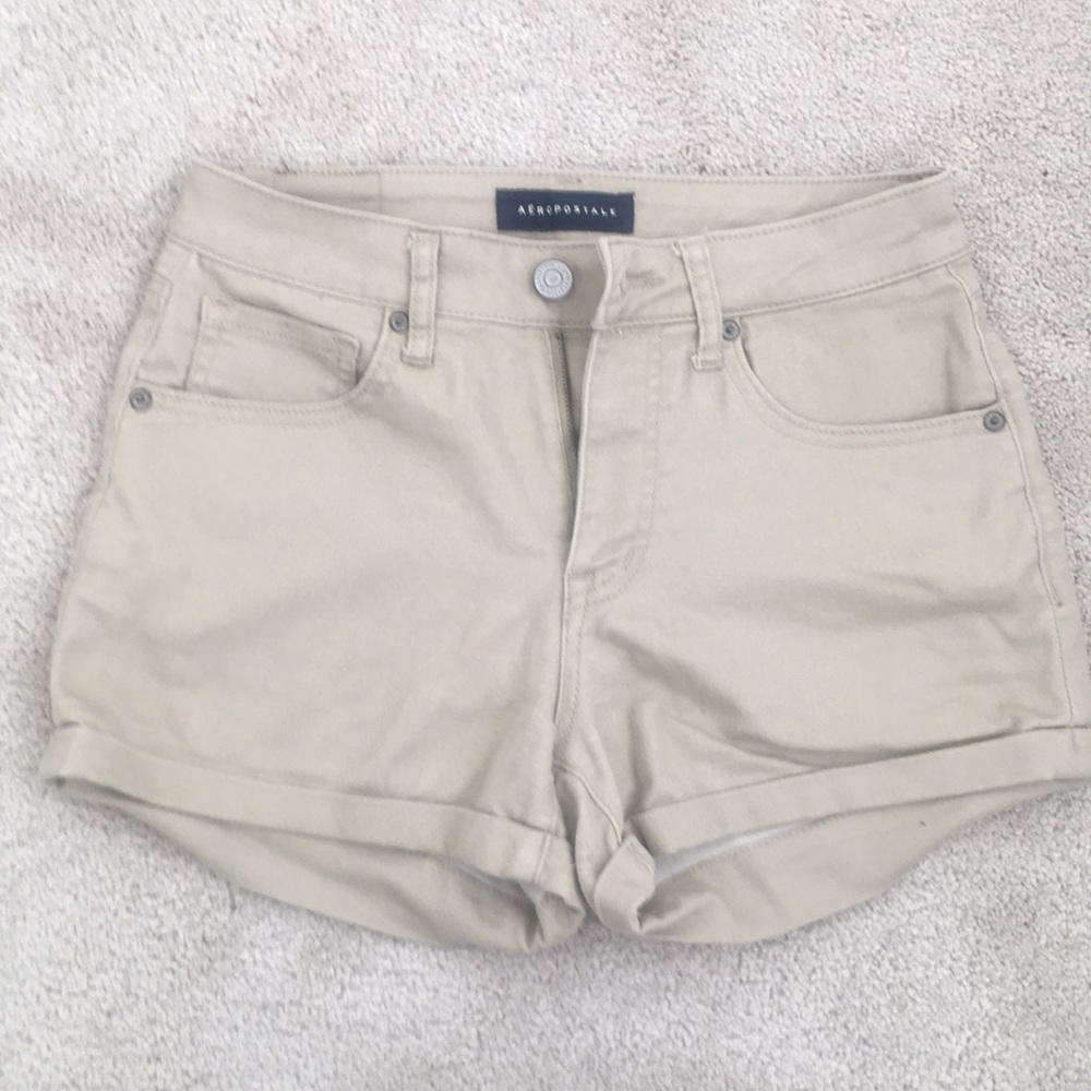 Tan High waisted midi shorts